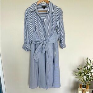 Lane Bryant Blue and White Tie Shirt Dress